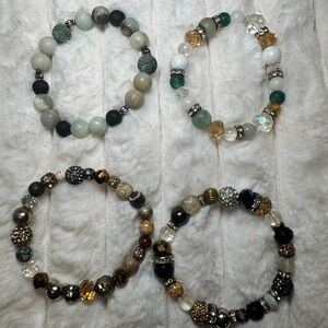 Elegant Beaded Bracelet Set - Gold, Silver, Black, White and Green tones